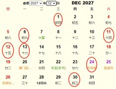 2027年12月交易黄道吉日 适合2027年12月交易的好日子